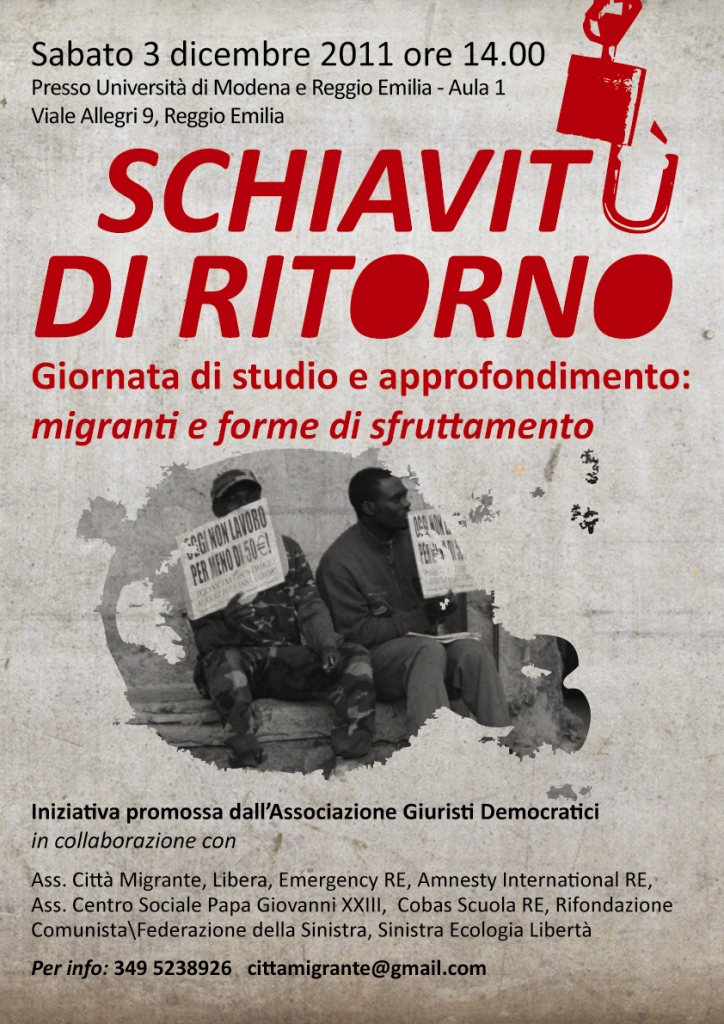 Schiavitù di ritorno. Giornata di studio e approfondimento: migranti e forme di sfruttamento