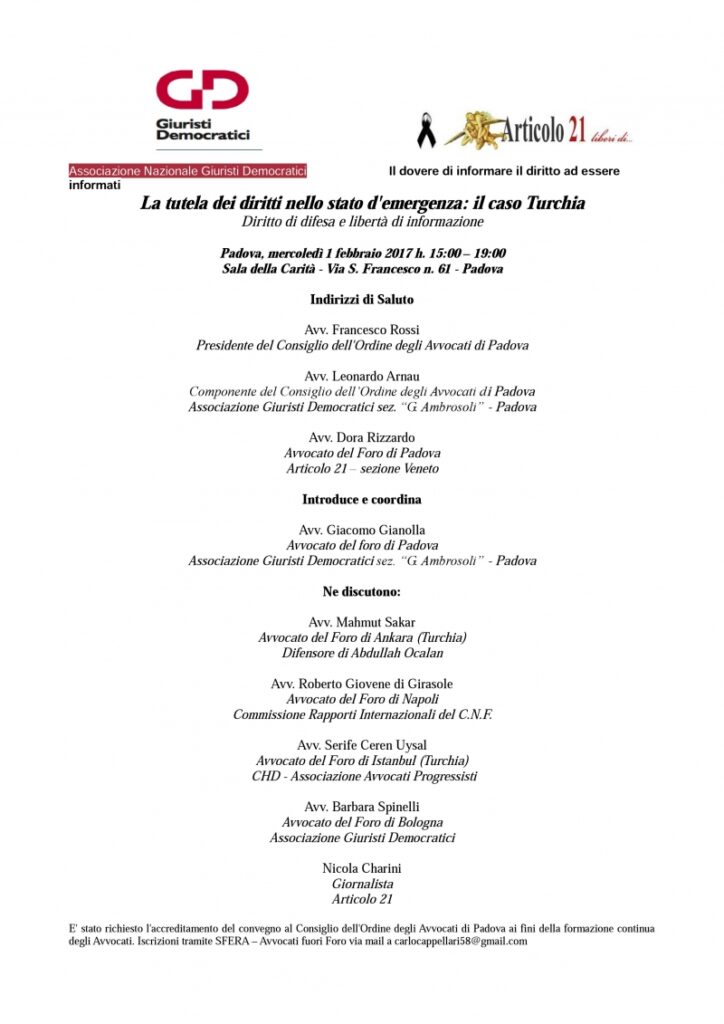 La tutela dei diritti nello stato d’emergenza: il caso Turchia – convegno