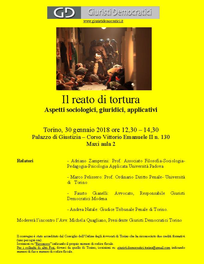 Convegno: Il reato di tortura. Aspetti sociologici, giuridici, applicativi