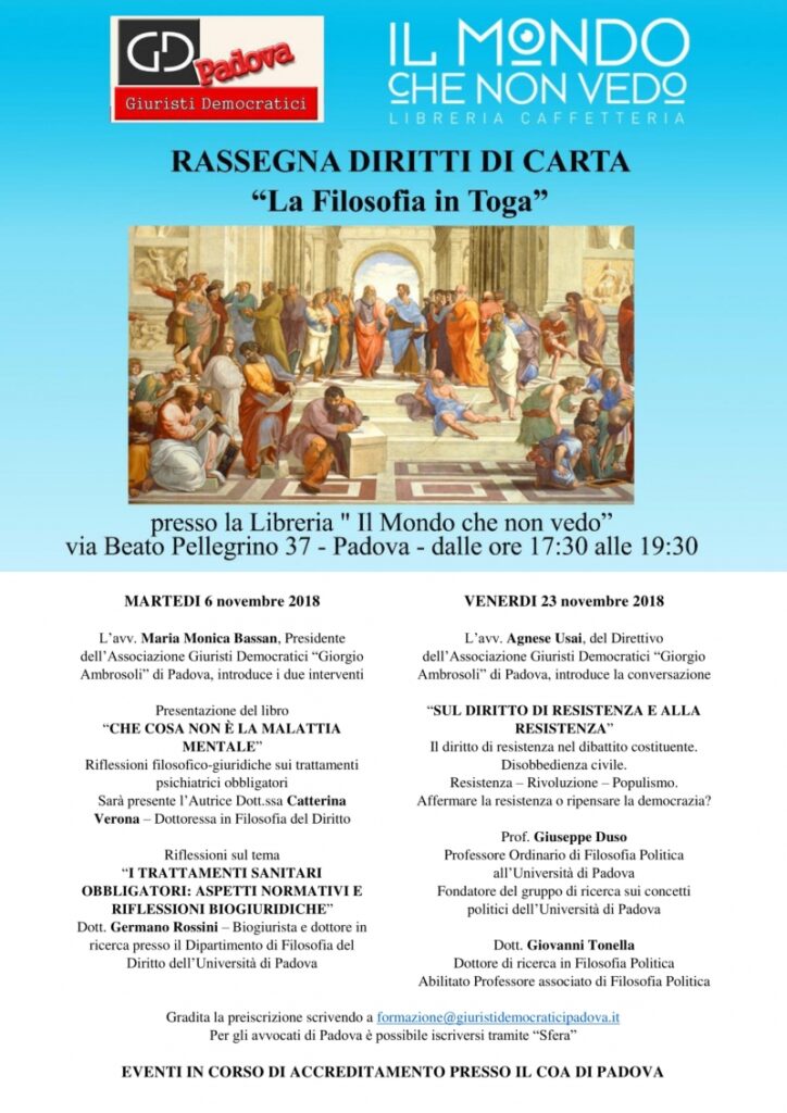 Padova, 6 e 23 novembre 2018, Diritti di Carta: “La Filosofia in Toga”
