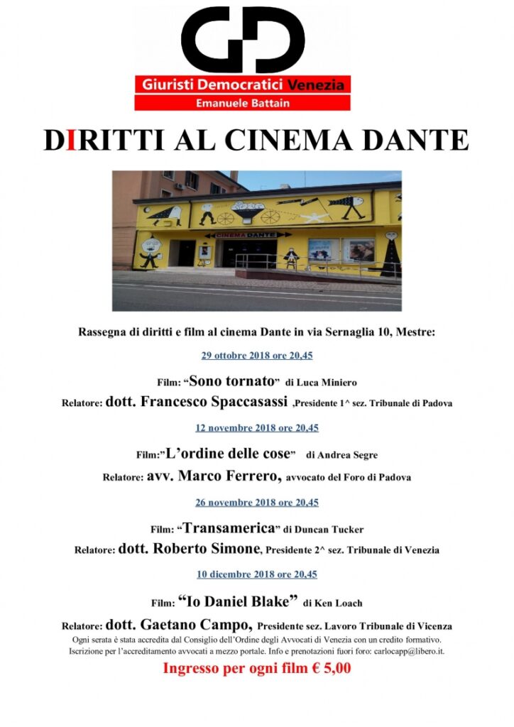 Venezia, iniziata la rassegna “Diritti al cinema Dante”