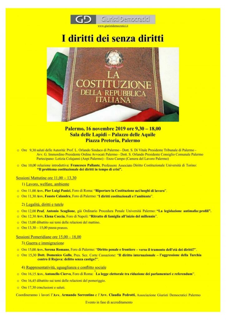 ASSEMBLEA GENERALE GIURISTI DEMOCRATICI PALERMO, 16 E 17 NOVEMBRE 2019