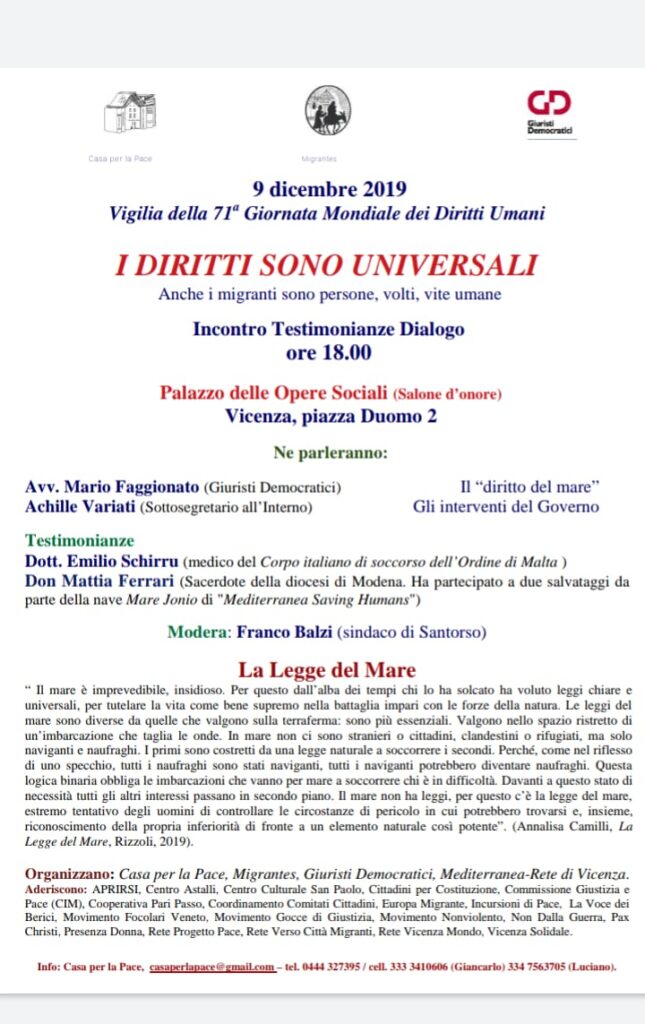 Vicenza, venerdì 9.12.’19, ore 18: I diritti sono universali