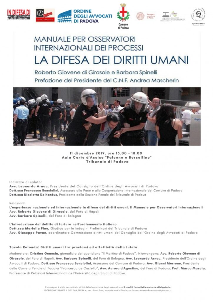 Padova, mercoledì 11.12.’19, ore 15-18: La difesa dei diritti umani