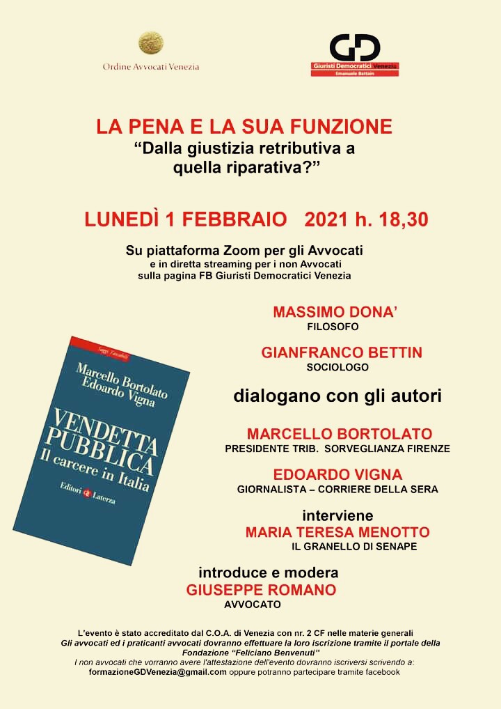 La pena e la sua funzione – Disponibile la videoregistrazione dell’evento
