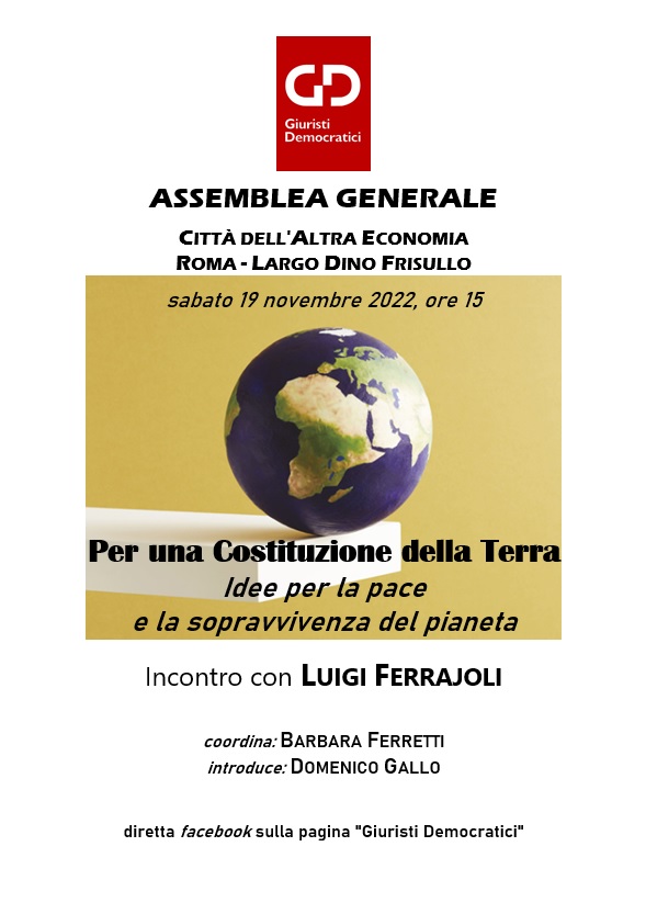 Sab. 19.11, ore 15, Roma: “PER UNA COSTITUZIONE DELLA TERRA – IDEE PER LA PACE E LA SOPRAVVIVENZA DEL PIANETA”