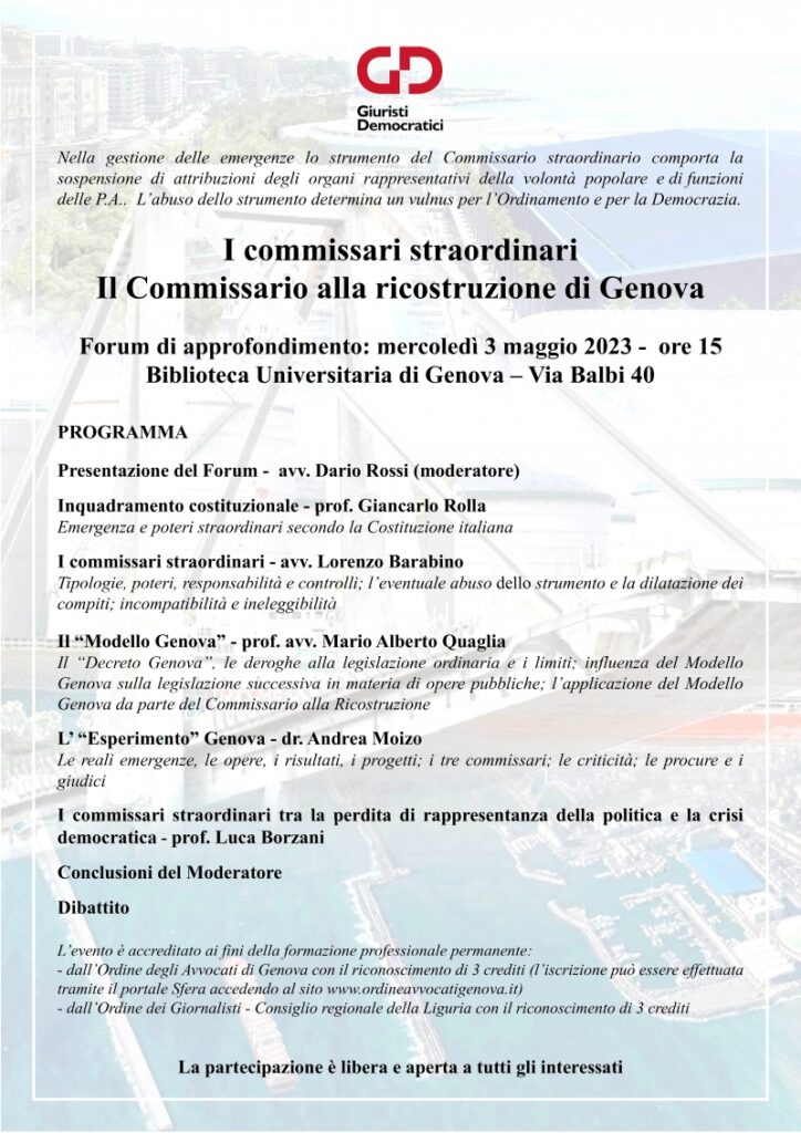 I COMMISSARI STRAORDINARI – IL COMMISSARIO ALLA RICOSTRUZIONE DI GENOVA