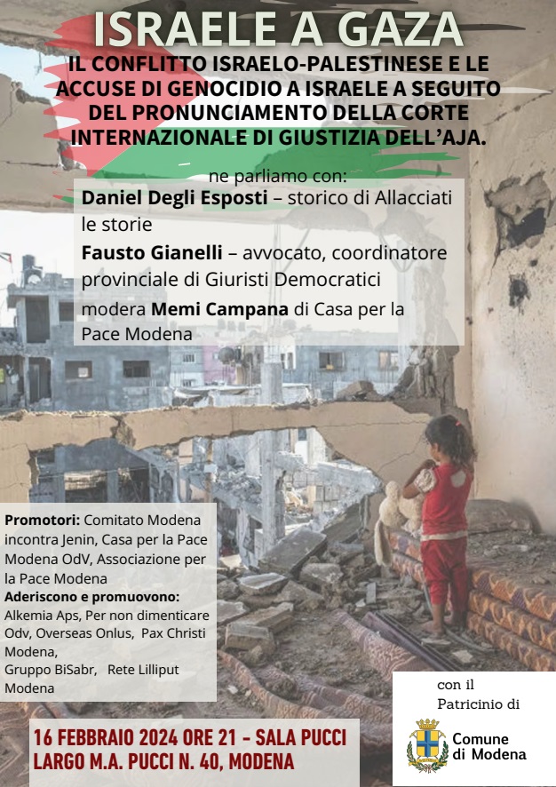 16 febbraio, ore 21, Modena: Parliamo di Gaza