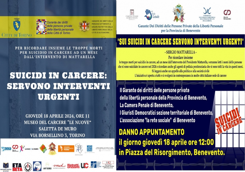 18 aprile: i GD in campo a Torino e Benevento per sollecitare gli “interventi urgenti” a favore dei detenuti