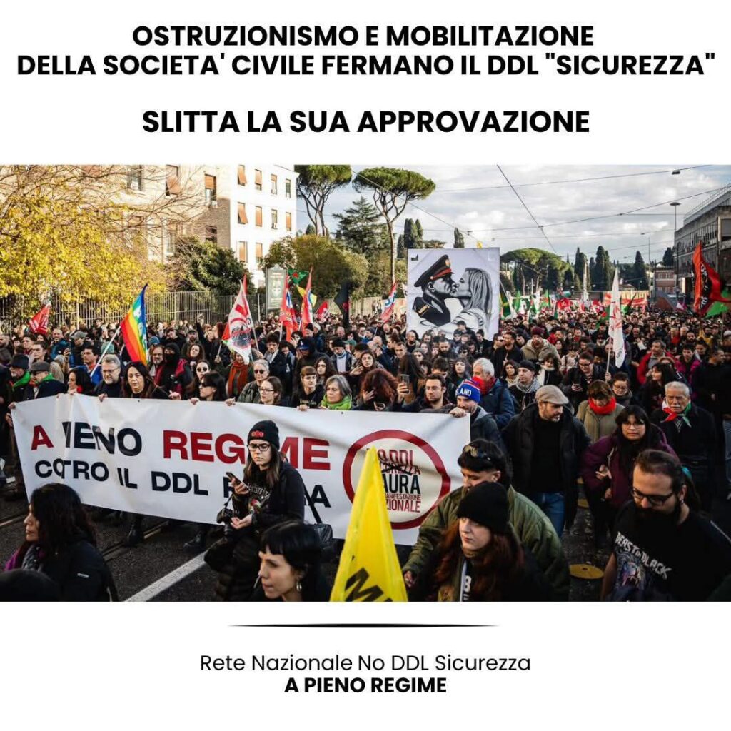 Ostruzionismo e mobilitazione della società civile fermano il ddl “sicurezza”: slitta la sua approvazione definitiva.