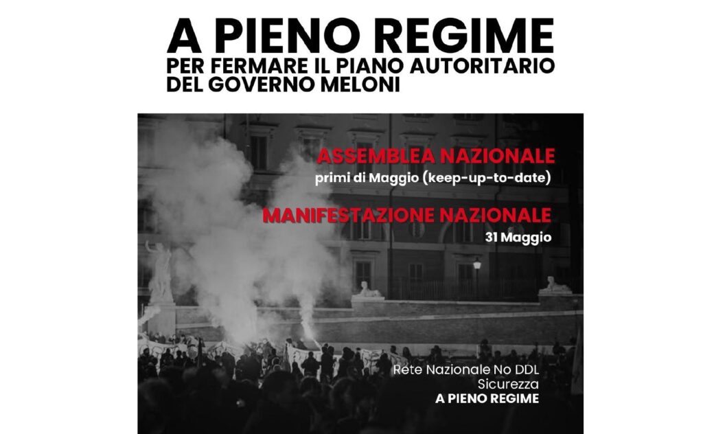 No DL Sicurezza – Manifestazione nazionale 31 maggio 2025 a Roma