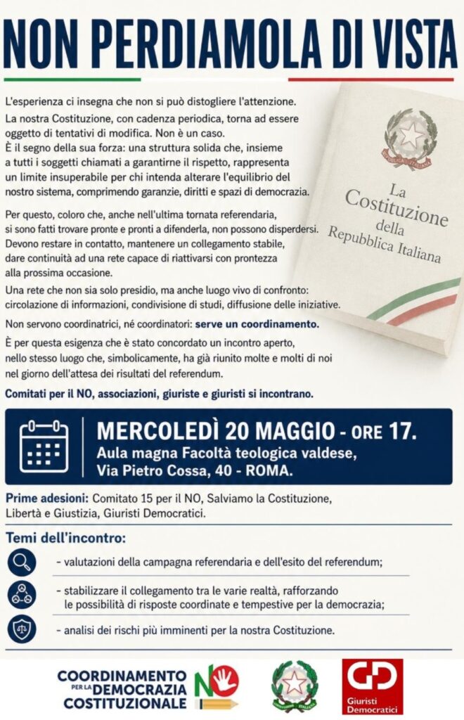 20 maggio a Roma: non perdiamola di vista. La Costituzione.